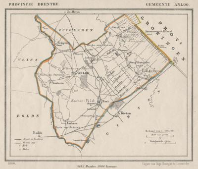 Gemeente Anloo anno ca. 1870, kaart J. Kuijper (collectie www.atlasenkaart.nl)