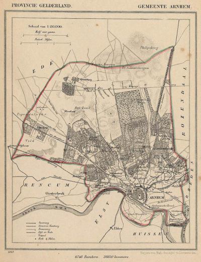 Gemeente Arnhem anno ca. 1870, kaart J. Kuijper