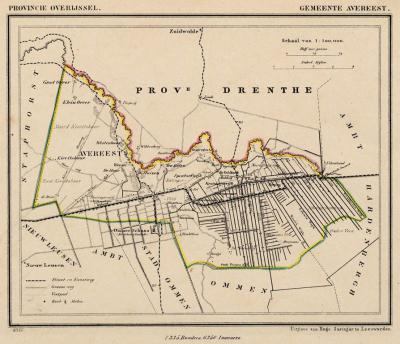 Gemeente Avereest anno ca. 1870, kaart J. Kuijper (collectie www.atlasenkaart.nl)