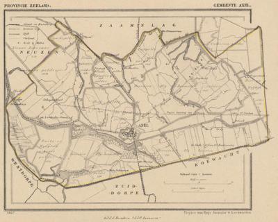 Gemeente Axel anno ca. 1870, kaart J. Kuijper (collectie www.atlasenkaart.nl)
