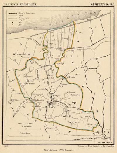 Gemeente Baflo in ca. 1870, kaart J. Kuijper (collectie www.atlasenkaart.nl)