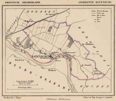 Gemeente Batenburg anno ca. 1870, kaart J. Kuijper (© www.atlasenkaart.nl)