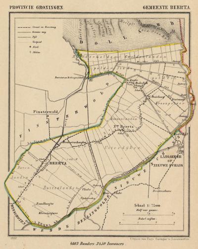 Gemeente Beerta anno ca. 1870, kaart J. Kuijper (collectie www.atlasenkaart.nl)