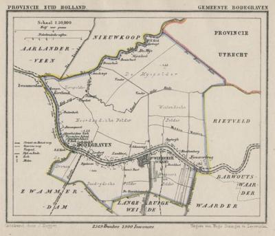 Gemeente Bodegraven in ca. 1870, kaart J. Kuijper (© www.atlasenkaart.nl)