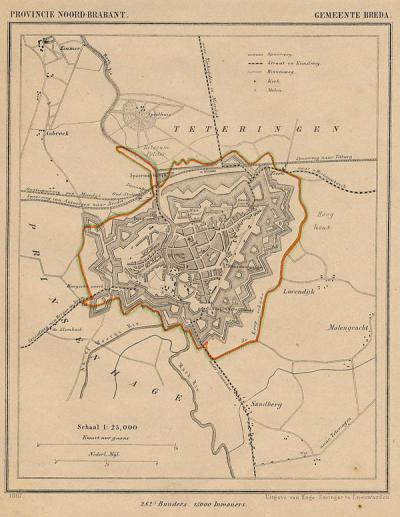 Gemeente Breda anno ca. 1870, kaart J. Kuijper (collectie www.atlasenkaart.nl)