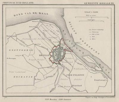 Gemeente Brielle anno ca. 1870, kaart J. Kuijper (© www.atlasenkaart.nl) Zoals bij veel steden omvatte ook de gemeente en stad Brielle in die tijd niet veel meer dan wat we nu het centrum van de stad noemen. Op deze gemeentekaart is dat duidelijk te zien.