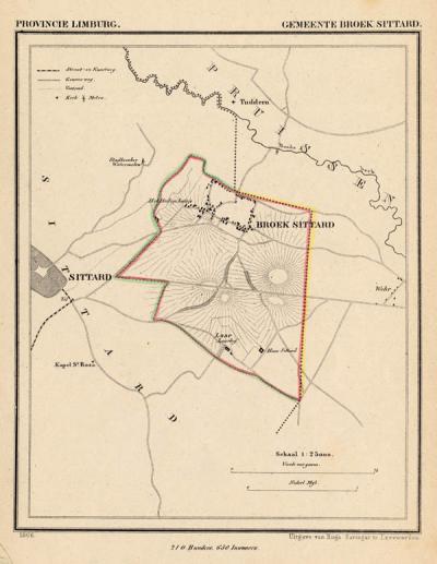 Gemeente Broeksittard anno ca. 1870, kaart J. Kuijper (collectie www.atlasenkaart.nl)