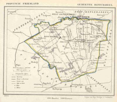 Gemeente Dantumadeel anno ca. 1870, kaart J. Kuijper (collectie www.atlasenkaart.nl)