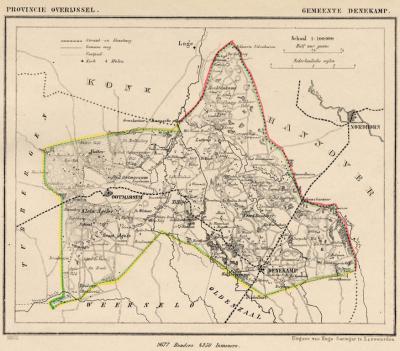 Gemeente Denekamp anno ca. 1870, kaart J. Kuijper (collectie www.atlasenkaart.nl)