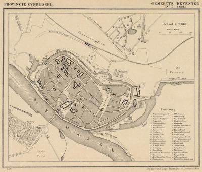 Stad Deventer anno ca. 1870, kaart J. Kuijper (collectie atlasenkaart.nl)