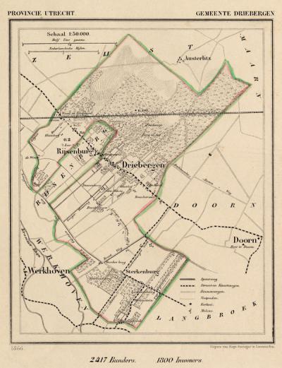 Gemeente Driebergen anno ca. 1870, kaart J. Kuijper