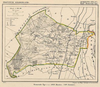 Gemeente Epe anno ca. 1870, kaart J. Kuijper, exclusief de in 1818 opgeheven gemeente Vaassen