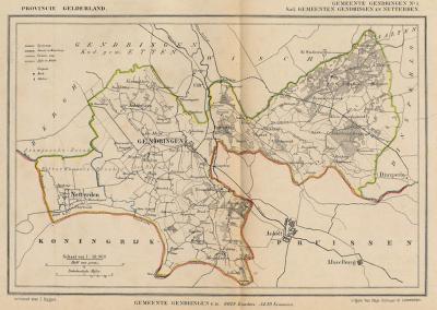 Gemeente Gendringen anno ca. 1870, kaart J. Kuijper, exclusief de in 1818 opgeheven gemeente Etten, en inclusief de voormalige gem. Netterden, die in 1821 is opgegaan in de gem. Bergh, en in 1863 als dorp door grenscorrectie is toegevoegd aan Gendringen