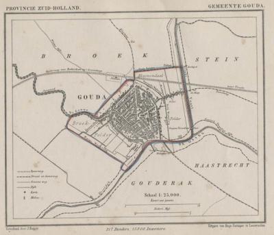 Gemeente Gouda anno ca. 1870, kaart J. Kuijper (collectie www.atlasenkaart.nl)