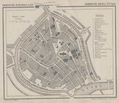 Stad Gouda anno ca. 1870, kaart J. Kuijper (collectie atlasenkaart.nl)