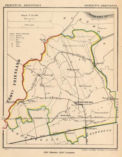 Gemeente Grijpskerk anno ca. 1870, kaart J. Kuijper (collectie www.atlasenkaart.nl)