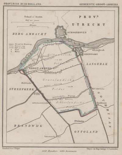 Gemeente Groot-Ammers anno ca. 1870, kaart J. Kuijper (© www.atlasenkaart.nl)