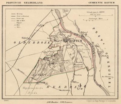Gemeente Hattem anno ca. 1870, kaart J. Kuijper