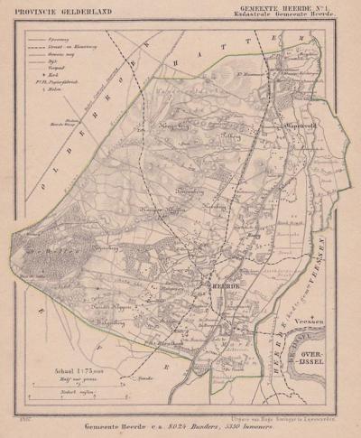 Gemeente Heerde anno ca. 1870, kaart J. Kuijper, exclusief de in 1818 opgeheven gemeente Veessen