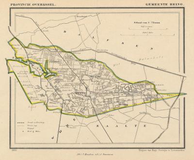 Gemeente Heino anno ca. 1870, kaart J. Kuijper (collectie www.atlasenkaart.nl)