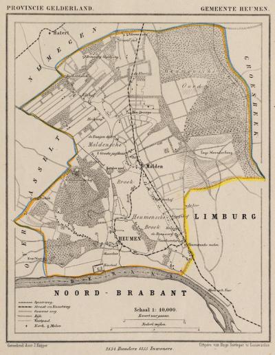 Gemeente Heumen anno ca. 1870, kaart J. Kuijper