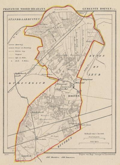 Gemeente Hoeven en Sint Maartenspolder in ca. 1870, kaart J. Kuijper (© www.atlasenkaart.nl)