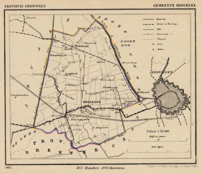 Gemeente Hoogkerk anno ca. 1870, kaart J. Kuijper (collectie www.atlasenkaart.nl)