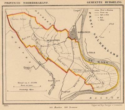 Gemeente Huisseling en Neerloon anno ca. 1870, kaart J. Kuijper (© www.atlasenkaart.nl)