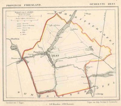 Gemeente IJlst anno ca. 1870, kaart J. Kuijper (collectie www.atlasenkaart.nl)