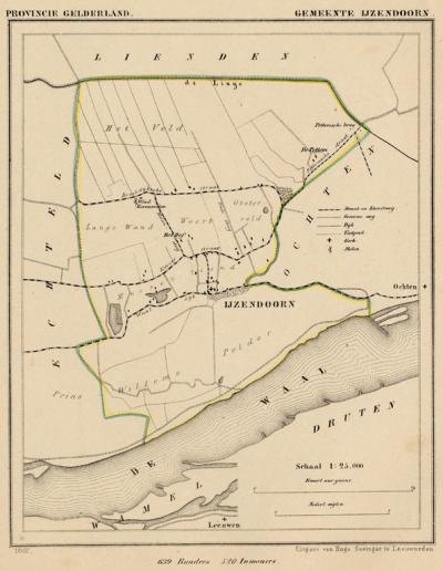 Gemeente IJzendoorn anno ca. 1870, kaart J. Kuijper (© https://atlasenkaart.nl)