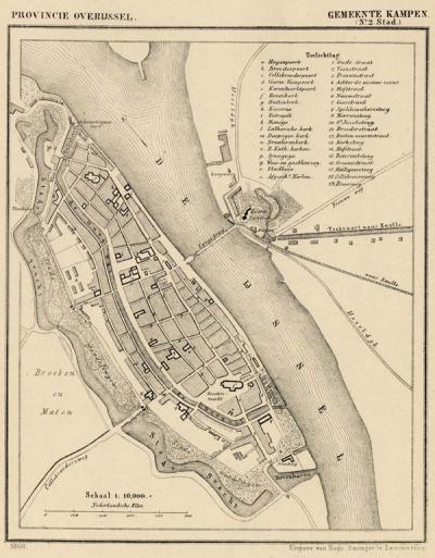 Stad Kampen anno ca. 1870, kaart J. Kuijper (collectie atlasenkaart.nl)