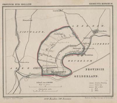 Gemeente Kedichem anno ca. 1870, kaart J. Kuijper (collectie www.atlasenkaart.nl)