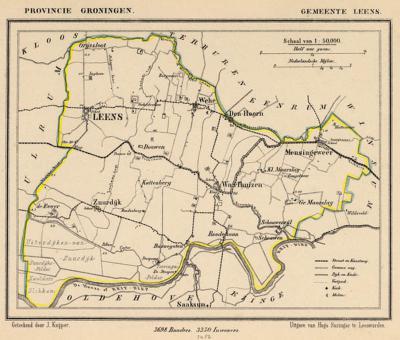 Gemeente Leens anno ca. 1870, kaart J. Kuijper (collectie www.atlasenkaart.nl)