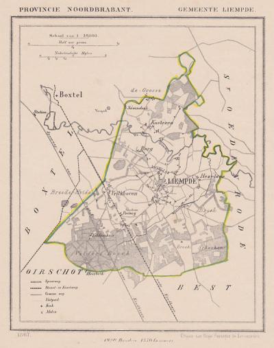 Gemeente Liempde anno ca. 1870, kaart J. Kuijper (© www.atlasenkaart.nl)