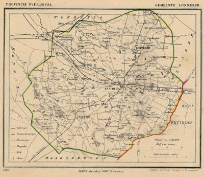 Gemeente Lonneker anno ca. 1870, kaart J. Kuijper (collectie www.atlasenkaart.nl)