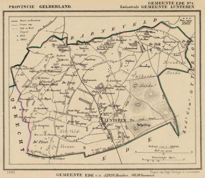 Kaart van de in 1818 opgeheven gemeente Lunteren, situatie anno ca. 1870, kaart J. Kuijper (collectie www.atlasenkaart.nl)