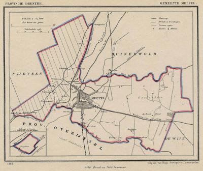 Gemeente Meppel anno ca. 1870, kaart J. Kuijper (collectie www.atlasenkaart.nl)