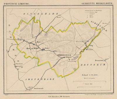 Gemeente Merkelbeek anno ca. 1870, kaart J. Kuijper (collectie www.atlasenkaart.nl)