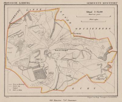Gemeente Montfort anno ca. 1870, kaart J. Kuijper (© www.atlasenkaart.nl)
