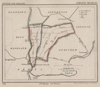 Gemeente Nieuwland anno ca. 1870, kaart J. Kuijper (© www.atlasenkaart.nl)