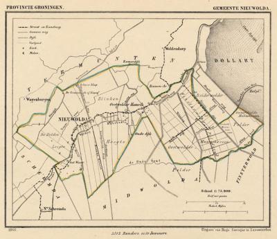 Gemeente Nieuwolda anno ca. 1870, kaart J. Kuijper (collectie www.atlasenkaart.nl)