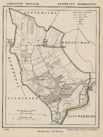 Gemeente Noordgouwe in ca. 1870, kaart J. Kuijper (© www.atlasenkaarft.nl)