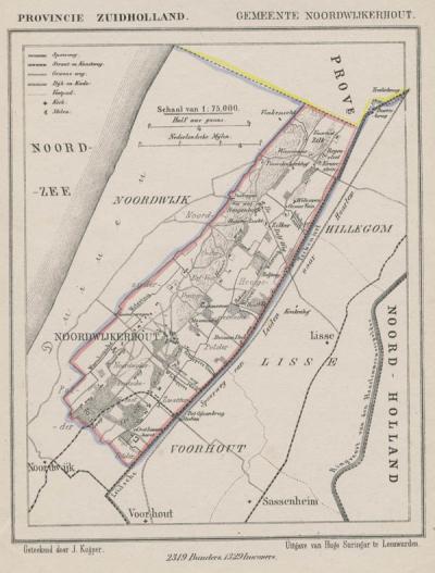 Gemeente Noordwijkerhout anno ca. 1870, kaart J. Kuijper (© www.atlasenkaart.nl)