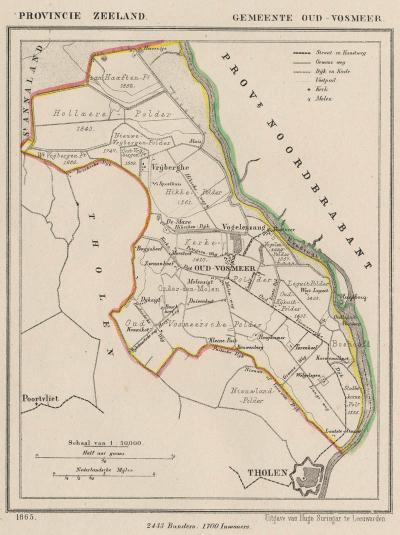 Gemeente Oud-Vossemeer anno ca. 1870, kaart J. Kuijper (© www.atlasenkaart.nl)