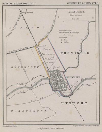 Gemeente Oudewater anno ca. 1870, kaart J. Kuijper (© www.atlasenkaart.nl)