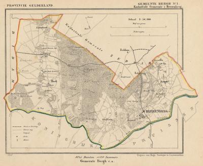 Kaart van de in 1821 opgeheven gemeente 's-Heerenberg, situatie anno ca. 1870, kaart J. Kuijper