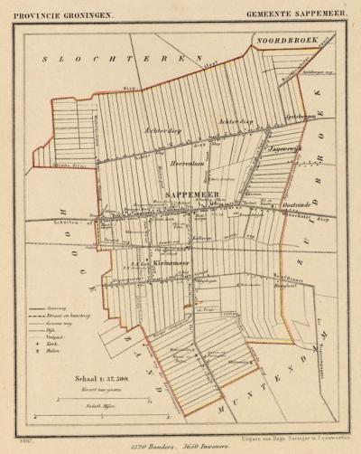 Gemeente Sappemeer anno ca. 1870, kaart J. Kuijper (collectie www.atlasenkaart.nl)