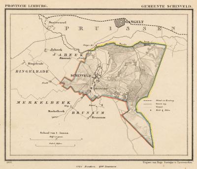 Gemeente Schinveld anno ca. 1870, kaart J. Kuijper (collectie www.atlasenkaart.nl)