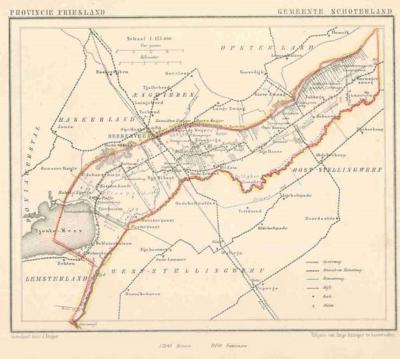 Gemeente Schoterland anno ca. 1870, kaart J. Kuijper (collectie www.atlasenkaart.nl)