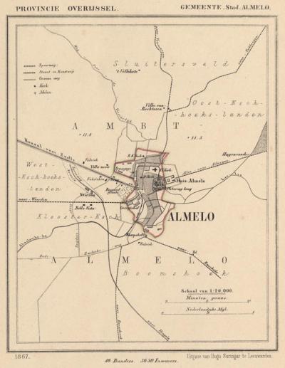 Gemeente Stad Almelo anno ca. 1870, kaart J. Kuijper (collectie www.atlasenkaart.nl)